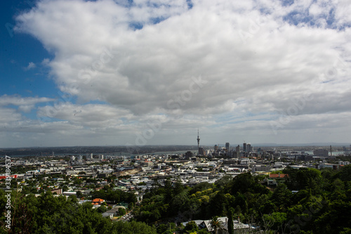 
A view from Mount Eden of Auckland city in the North Island of New Zealand