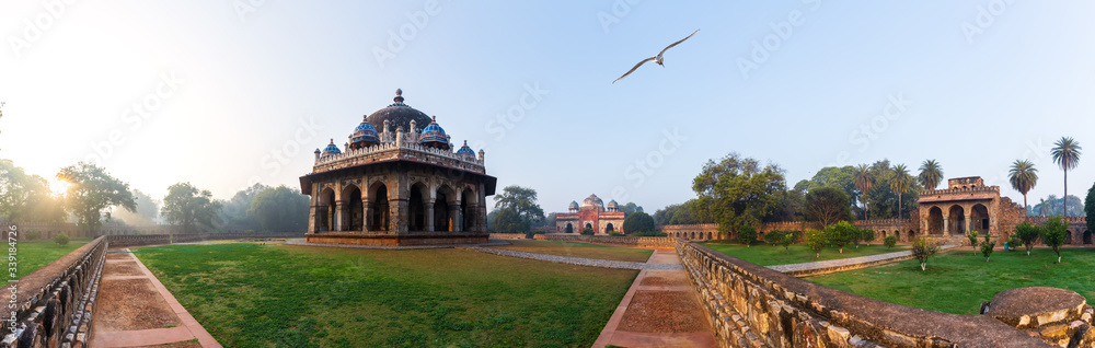 Hymayun's Tomb panorama, view on Isa Khan's Tomb, India, New Delhi