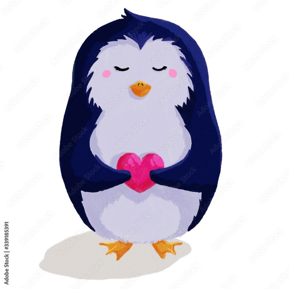 Fototapeta premium Lovely penguin with red heart