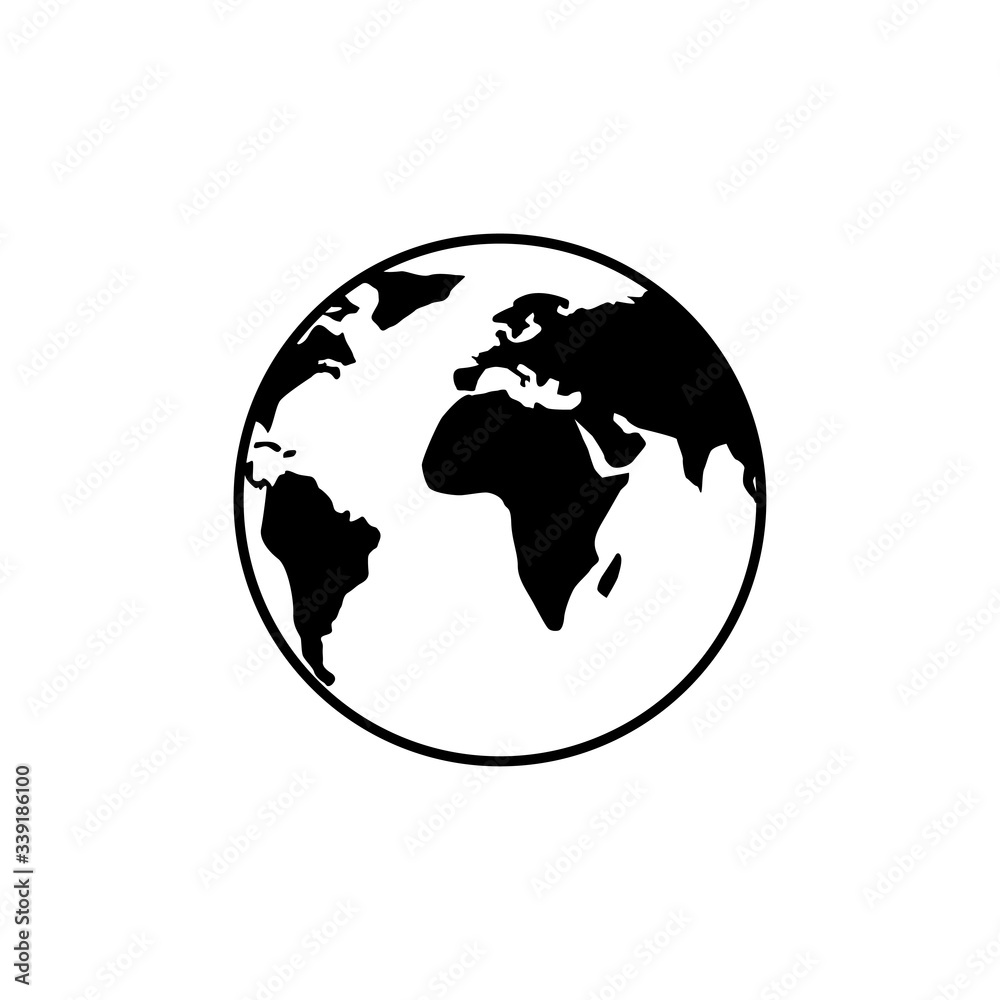 Earth. Earth globe vector icon black. Earth map in circle. Planet in flat design. Vector illustration Earth. Earth globe vector icon black. Earth map in circle. Planet in flat design. Vector illustration
