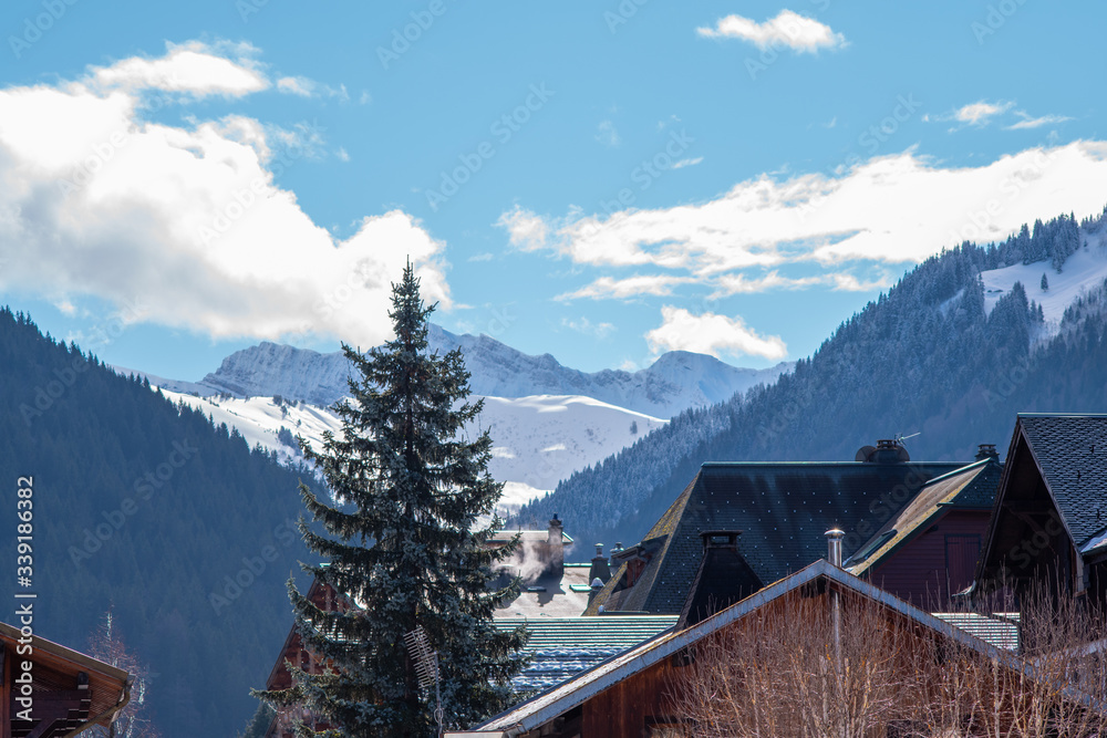 mountains and cabins in morzine fance