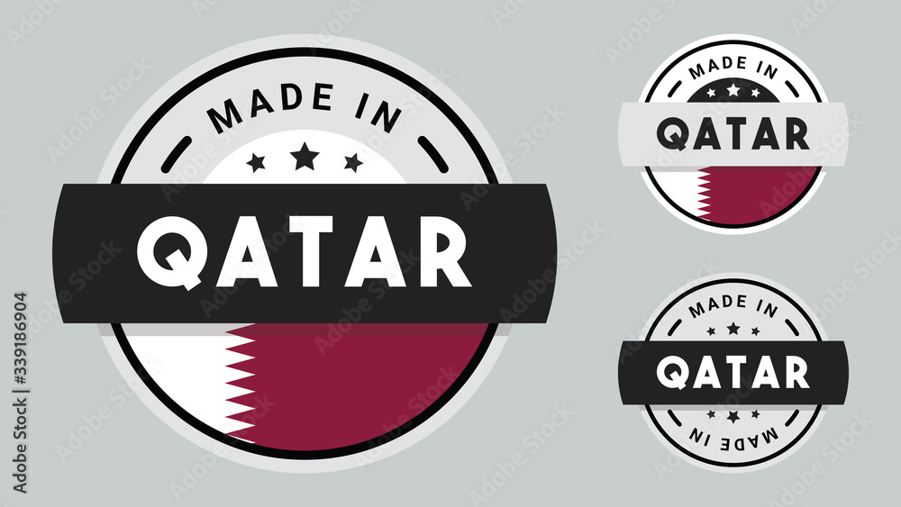 Made in Qatar collection for label, stickers, badge or icon with Qatar flag symbol.
