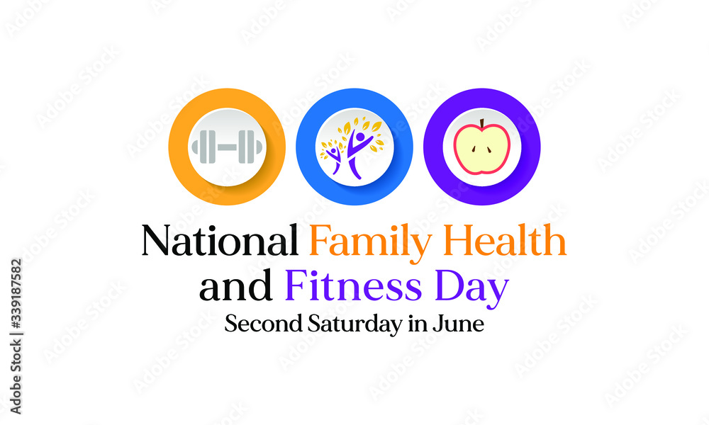 Fototapeta premium Vector illustration on the theme of National Family health and fitness day observed each year on second Saturday in June.