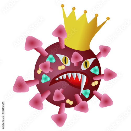 Corona virus cartoon character design with crown. Vector illustration