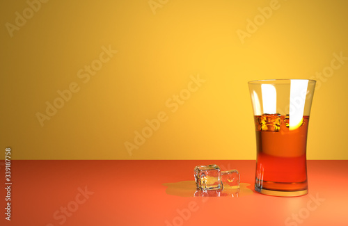 Canvas Print Glass of Juice, Drink With Ice cubes
