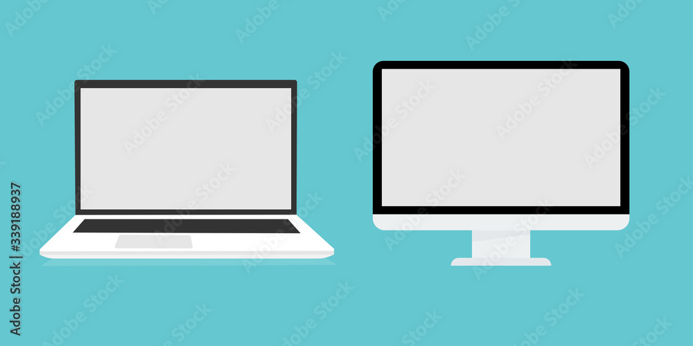 Computer and laptop monitor, vector illustration in flat style Computer and laptop monitor, vector illustration in flat style