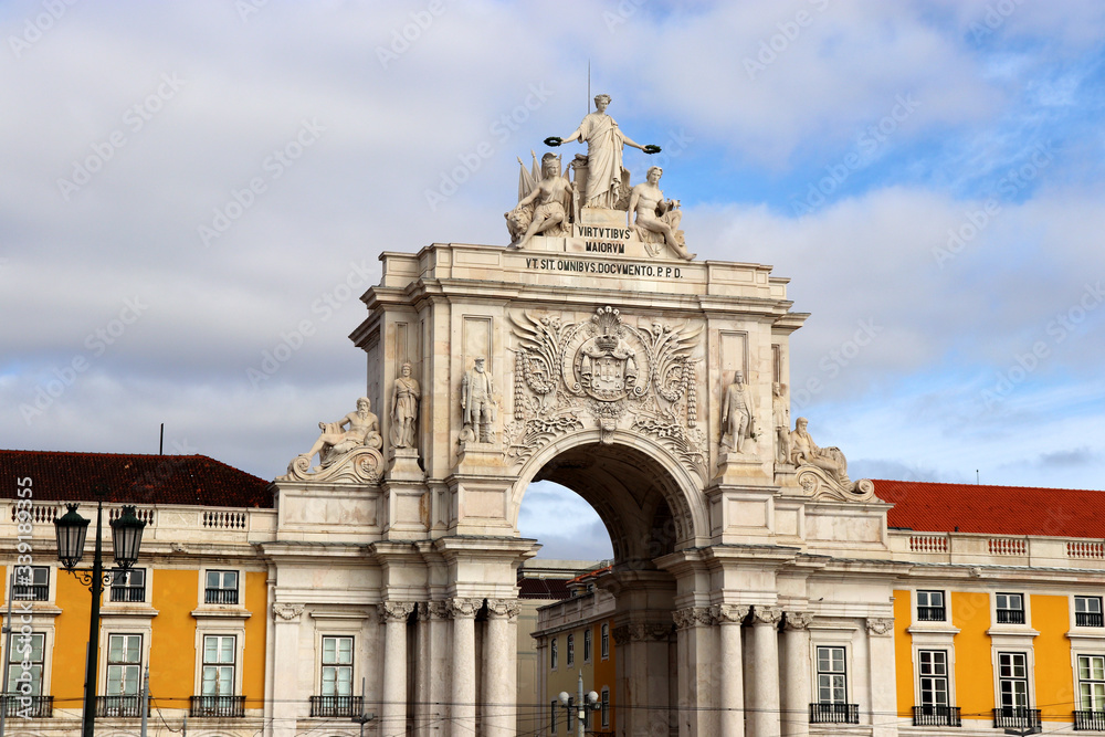 View of the Praça de Comercio (Commerce Square) in Lisbon, Portugal. It is one of the most important squares in Lisbon, also known as Terreiro do Paço.