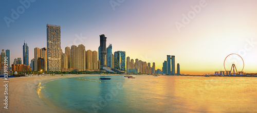 Amazing and Luxury Dubai Marina - famous Jumeirah beach at sunrise, United Arab Emirates