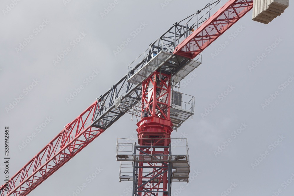 red crane on blue sky