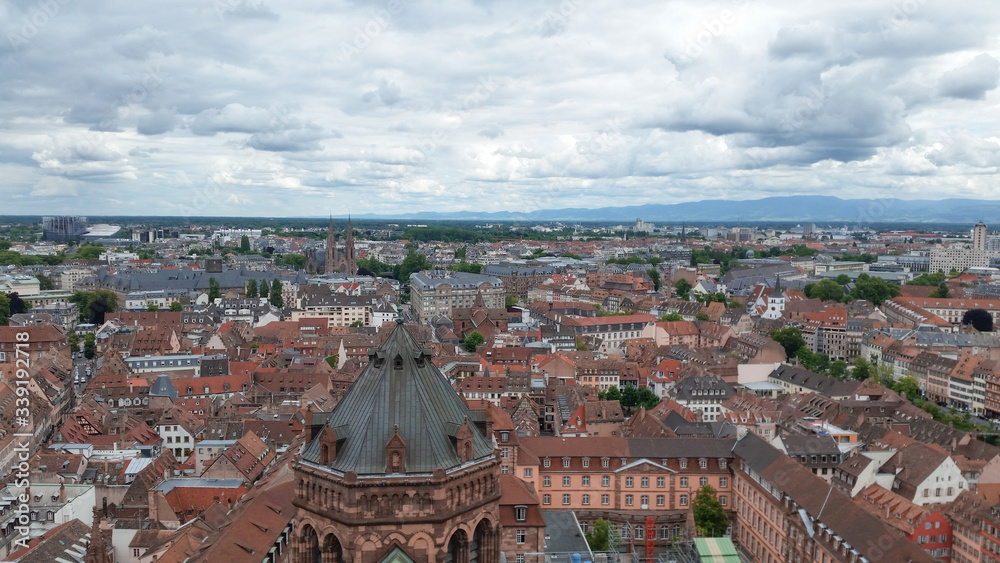 Panoramic view of old town Strasbourg, France.