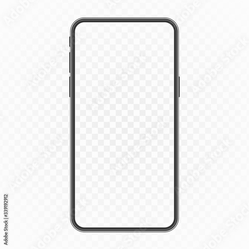 Realistic smartphone mockup isolated on white background. Mobile phone with transparent screen design. Front View Display. Vector illustration EPS 10.
