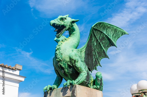 The statue of the Dragon of Ljubljana, the symbol of the city, Slovenia