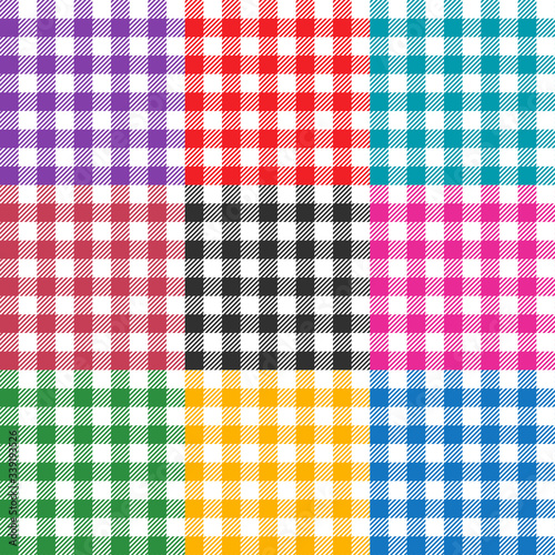 Seamless Checkered Pattern. Red, yellow, green and blue tablecloth background. Picnic gingham cloth template. Retro craft art print curtains fashioned style fabric vintage square.