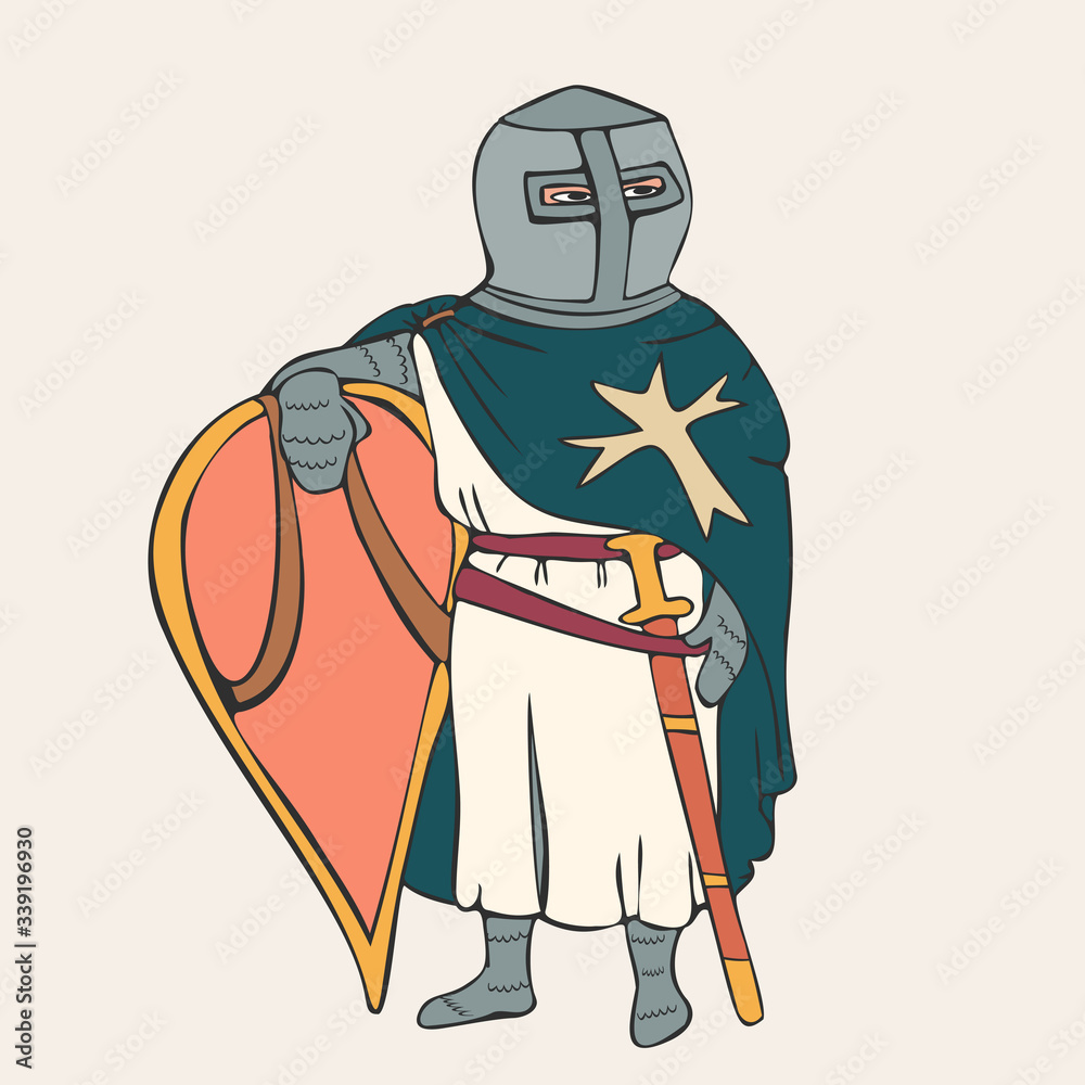 medieval knight, the member of Christian military order cartoon medieval knight, the member of Christian military order cartoon