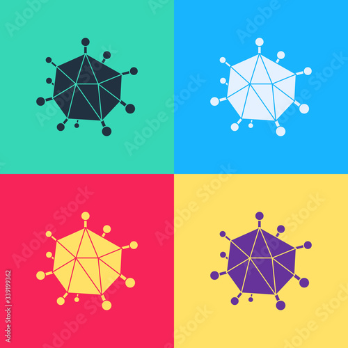 Pop art Virus icon isolated on color background. Corona virus 2019-nCoV. Bacteria and germs, cell cancer, microbe, fungi.  Vector Illustration