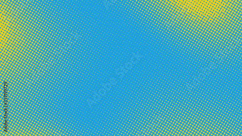Blue and yellow pop art retro background with halftone dotted design in comic style, vector illustration eps10.