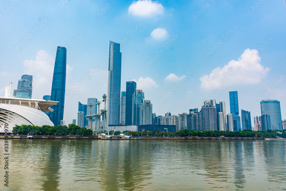 GUANGZHOU, CHINA, 18 NOVEMBER 2019: Guangzhou New Town business district on the Pearl River