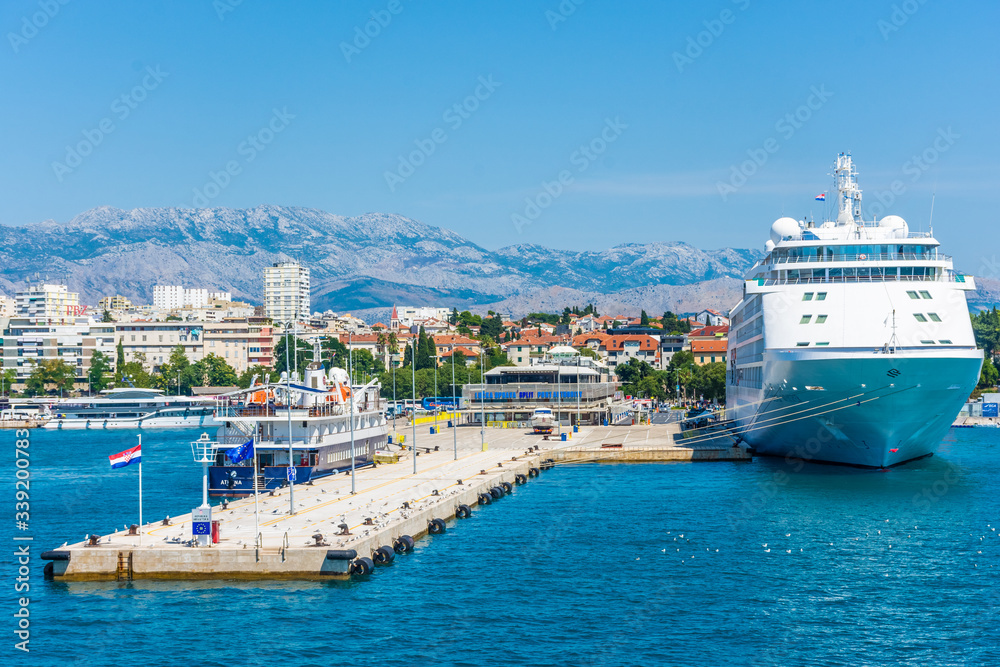 SPLIT, CROATIA, 7 AUGUST 2019: Big ship in the harbor of Split