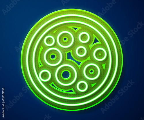 Glowing neon line Virus icon isolated on blue background. Corona virus 2019-nCoV. Bacteria and germs, cell cancer, microbe, fungi.  Vector Illustration