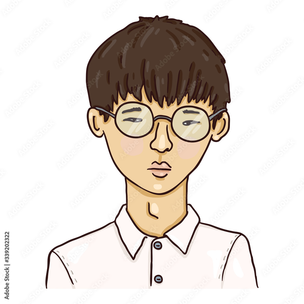 Vector Cartoon Avatar - Young Asian Man in Eyeglasses. Vector Cartoon Avatar - Young Asian Man in Eyeglasses.
