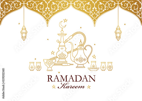 Vector cards for Ramadan Kareem greeting. Gold decor for Ramadan month.