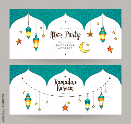 Vector cards set Iftar Party celebration, invite. Iftar Party invitation.