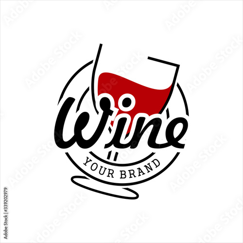 Red wine in glass logo vector ilustration, Luxury logo design template vector illustration, Round linear logo of wine glass