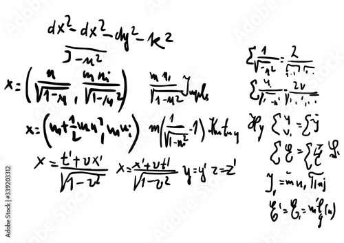 Handwritten mathematical equations.   Education background.