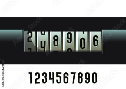 A vector illustration of a mechanical odometer concept with dates and years