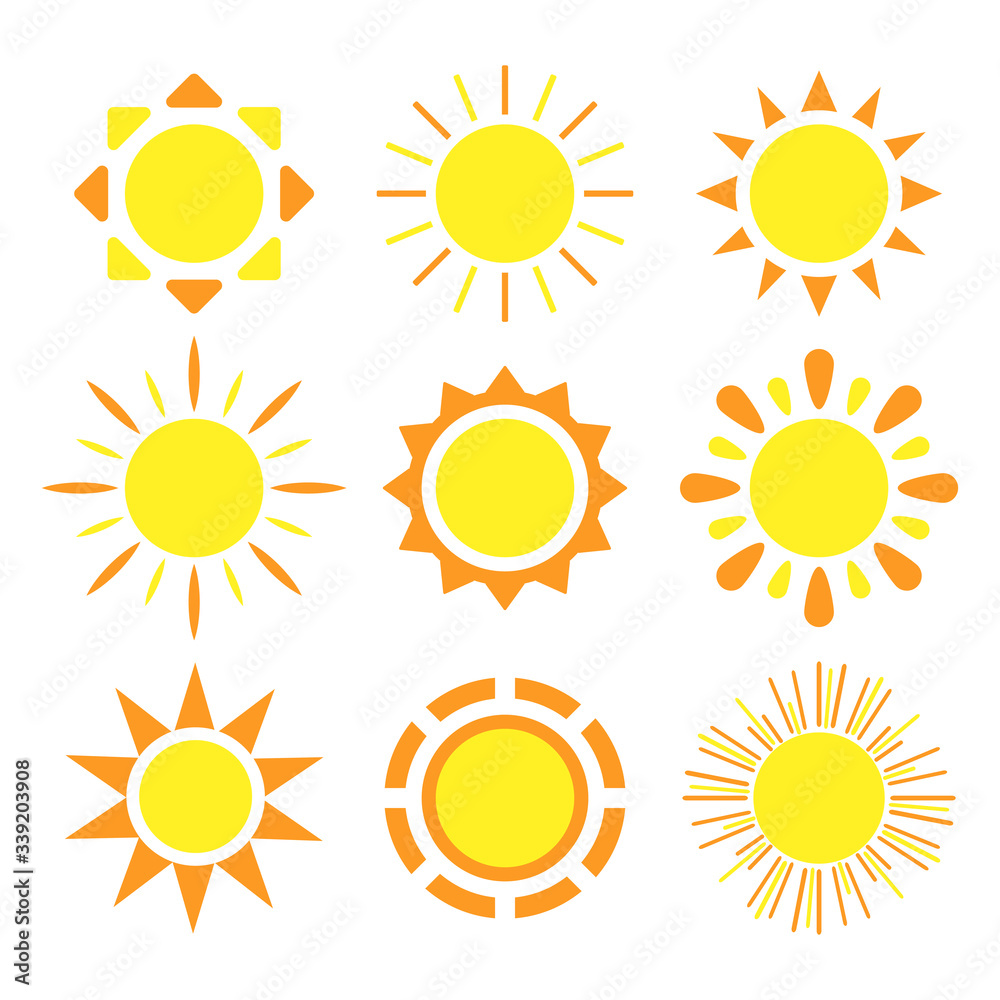 Fototapeta Sun icon set. Elements for weather design. Summer theme. Vector illustration.