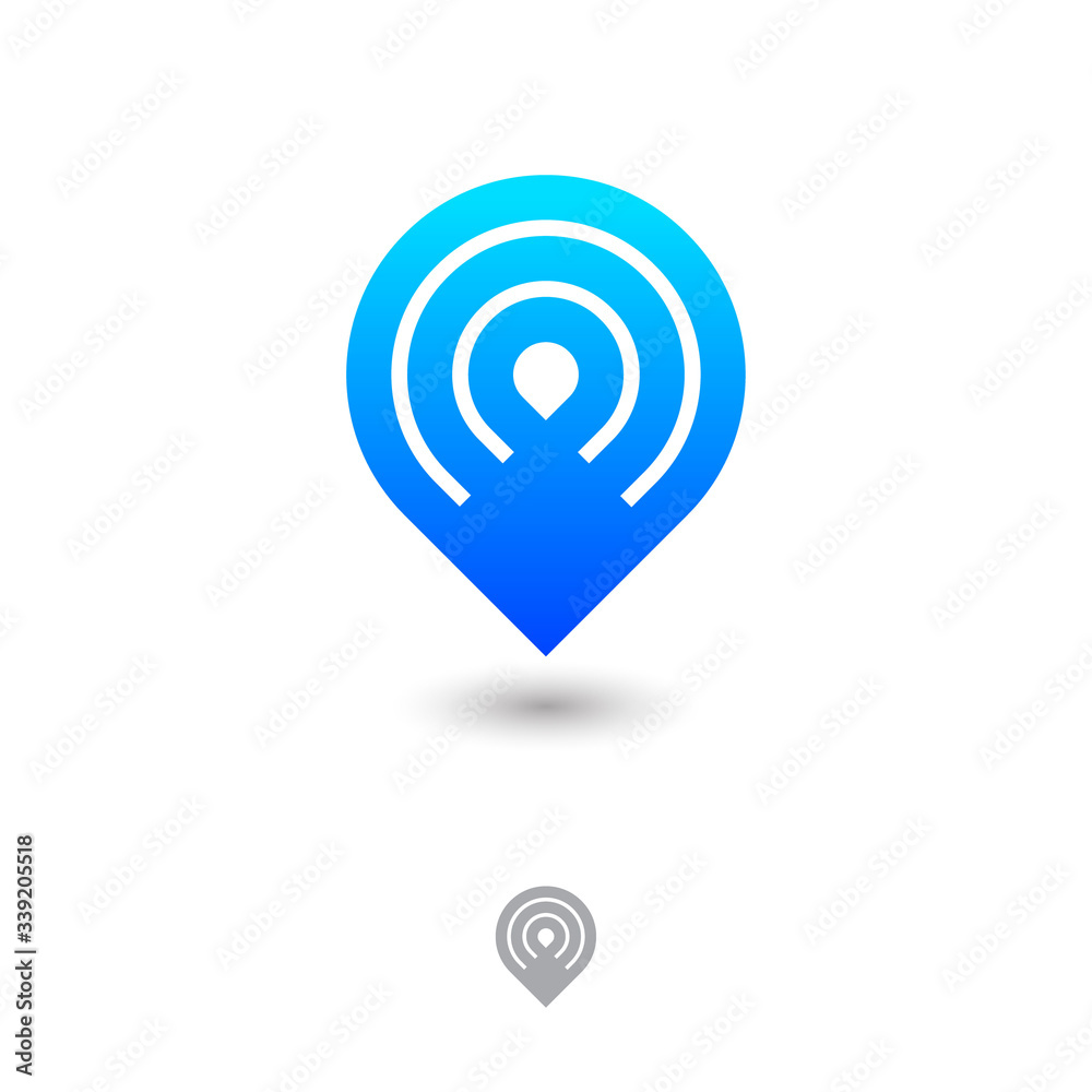 Map marker, UI icon. Pin, location, navigation pictogram. Pin symbol with shadow on a white background. Web icon. Map marker, UI icon. Pin, location, navigation pictogram. Pin symbol with shadow on a white background. Web icon.