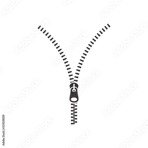 Open zipper black isolated vector illustration. Zipper glyph icon. photo