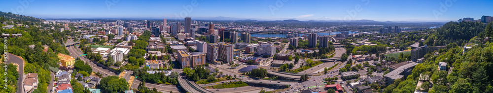 Panorama of Downtown Portland Oregon on a Sunny Day	