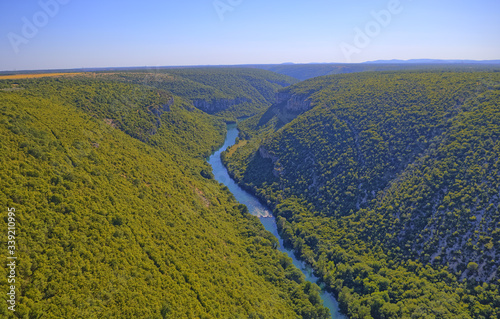 Aerial view of the Krka River Canyon in Promina county in Croatia