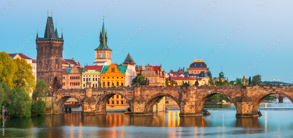 Fototapeta premium Prague - amazing view on old town, Charles bridge and Vltava river, Czech Republic