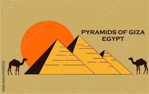 Egypt pyramids landscape. Egyptian great pyramids in the desert on a background. Dry desert under sun, endless sand desert. Pyramids in the desert. Sahara Cheops. the 7 Wonders of the World. UNESCO