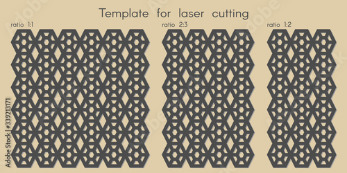 Template for laser cutting. Stencil for panels of wood, metal. Geometric pattern. Abstract background for cut. Vector illustration. Decorative cards. Ratio 1:1, 2:3, 1:2.