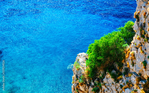 Capri Island with Blue Mediterranean Sea near Naples of Italy reflex