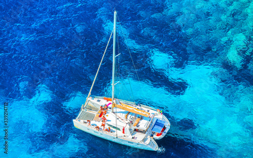 Ship in Tyrrhenian Sea of Capri Island reflex photo