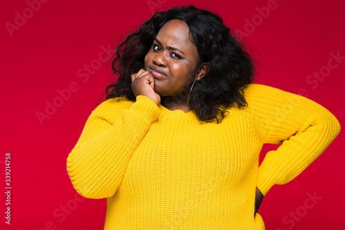 High angle black woman thinking