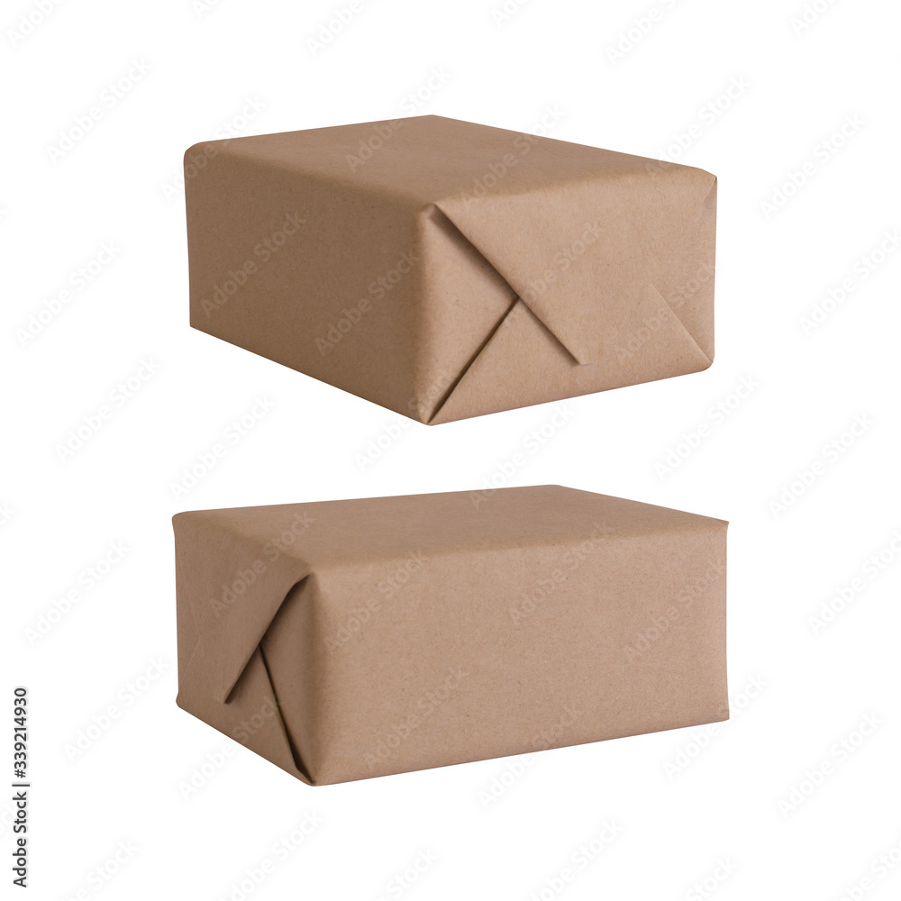 Brown craft paper box on white background. Object with clipping path Brown craft paper box on white background. Object with clipping path