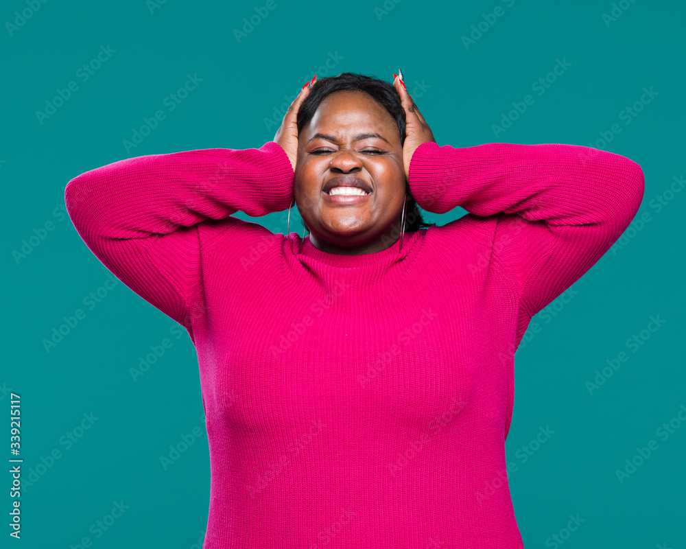 Low angle black woman smiling Low angle black woman smiling