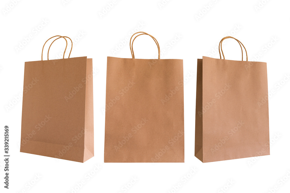 Brown kraft paper bag on white background. Object with clipping path Brown kraft paper bag on white background. Object with clipping path