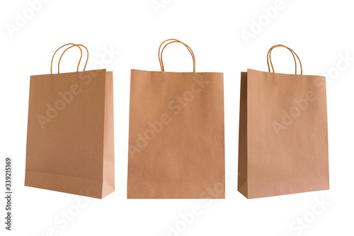 Brown kraft paper bag on white background. Object with clipping path