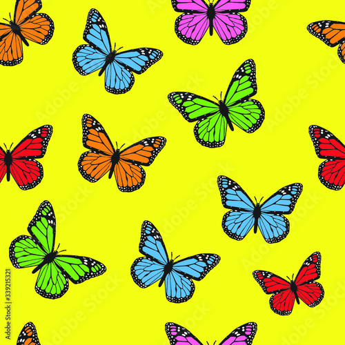 Wallpaper Mural Seamless pattern of monarch butterflies in red blue orange and pink color Torontodigital.ca