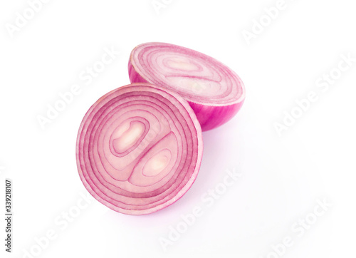 Fresh red onions isolated on white background, raw food ingredient