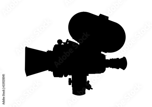Black silhouette of vintage film camera on a white background. Vector.