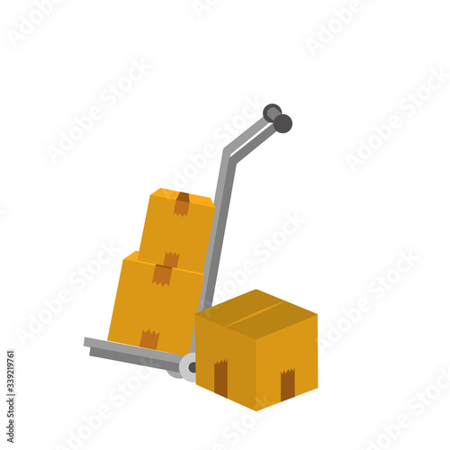 handcart with stack of cardboard boxes delivery isolated icon