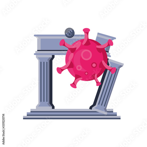 bank building with coronavirus on white background