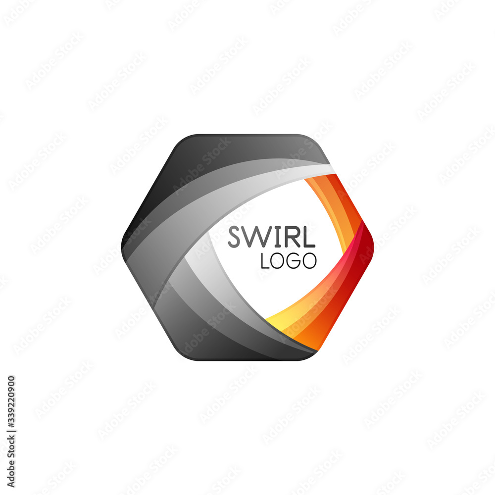 Business hexagon vector logo icon template made of swirl lines and waves Business hexagon vector logo icon template made of swirl lines and waves
